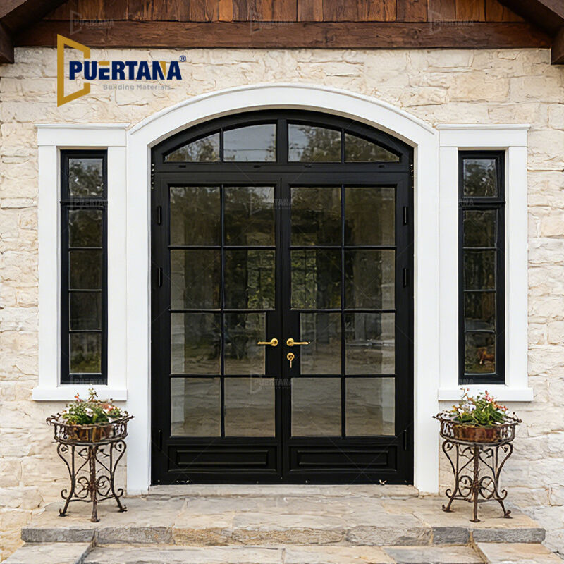 Puerta Francesa Doble de Cristal de Aluminio con Arco Redondo y Rotura Térmica Personalizada Directo de Fábrica