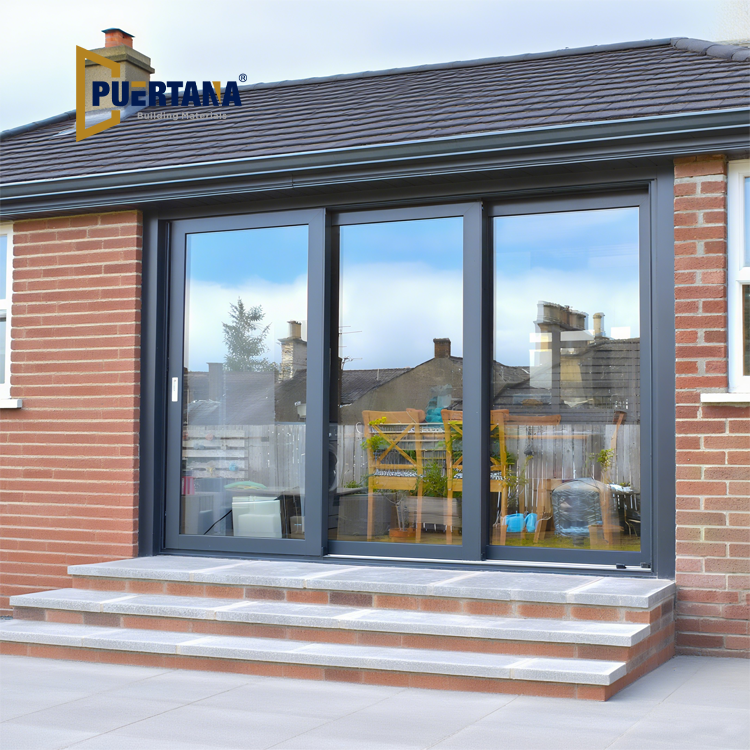 Powder Coated Aluminium Sliding Door Triple Glazed Glass Sliding Door Triple Track 3 Track 3 Panel Glass Sliding Door Veranda Balcony