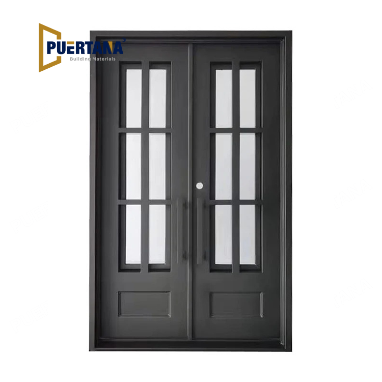 Boyd Model Dubbele Voordeur van IJzer met Ge temperd Lowe Clear Glas en Matte Zwarte Afwerking