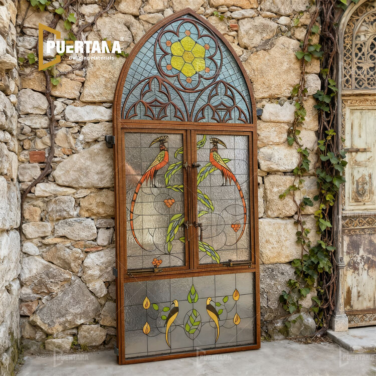 Arabic Islamic Style Luxury Aluminum Casement Windows With Stained Painted Glass