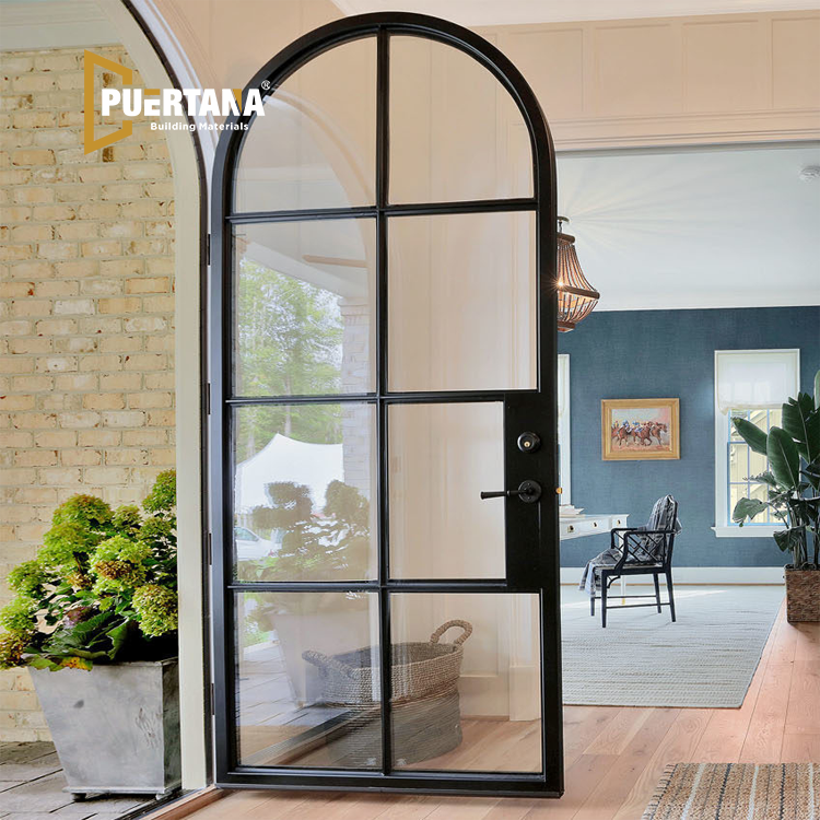 Portes coulissantes à charnière en aluminium thermiquement rompu avec finition acier aspect voûte