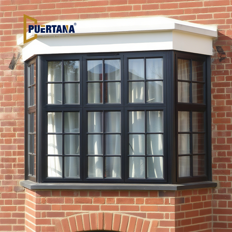 Historical Steel Look Black Aluminium Alloy Double Glazed Bay Window With Openable Casement Windows