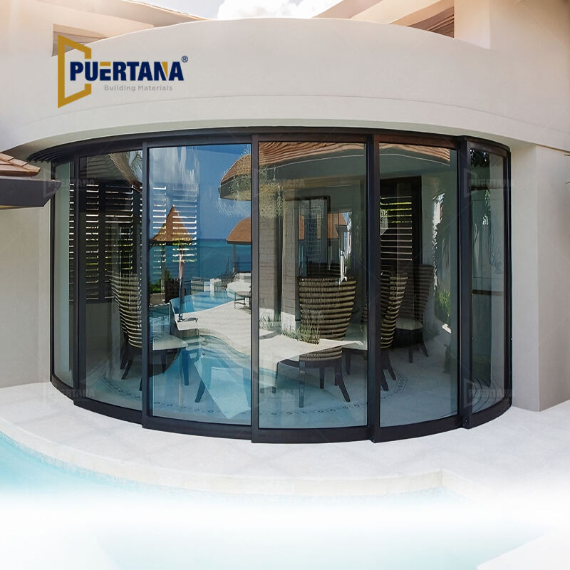 Puerta corredera de patio de vidrio curvado redondo personalizado de aluminio con múltiples hojas deslizantes