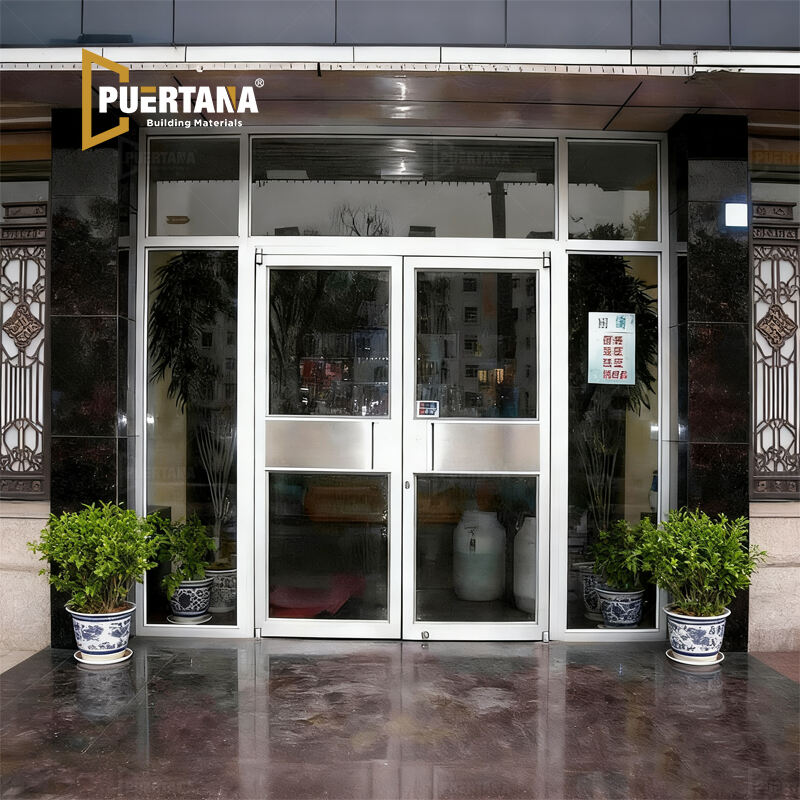 Commercial KFC Shop Front Door Aluminum Double Swing Glass Entry Door