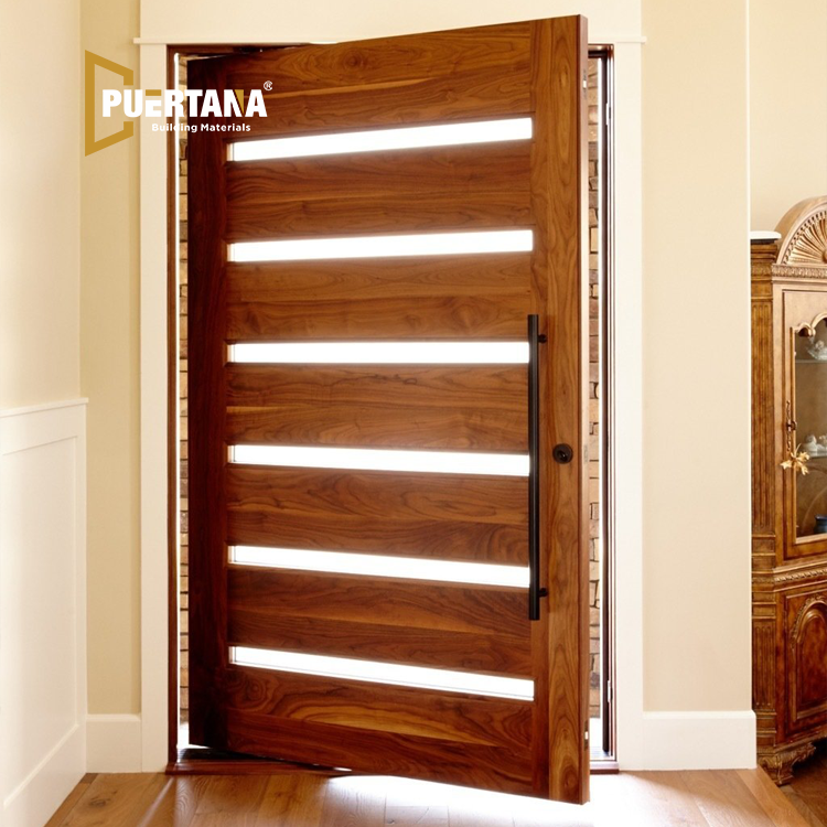 Minimalist Aluminum Pivot Entry Door with Decorative Glass Patterns