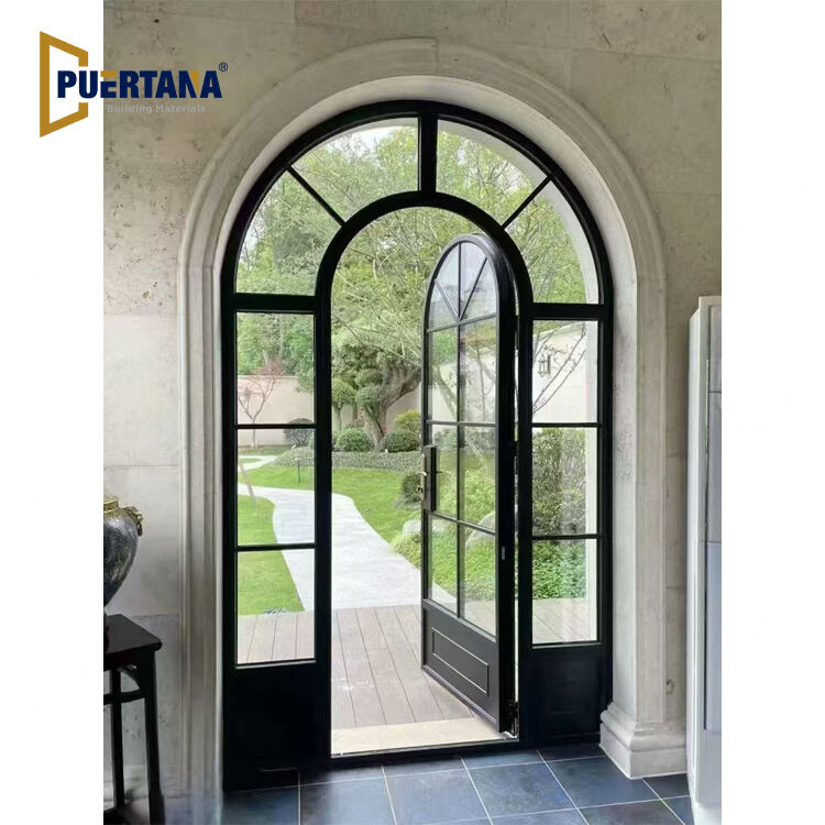 Arched Top Steel Look Critall Style Aluminum Hinged Casement French Door