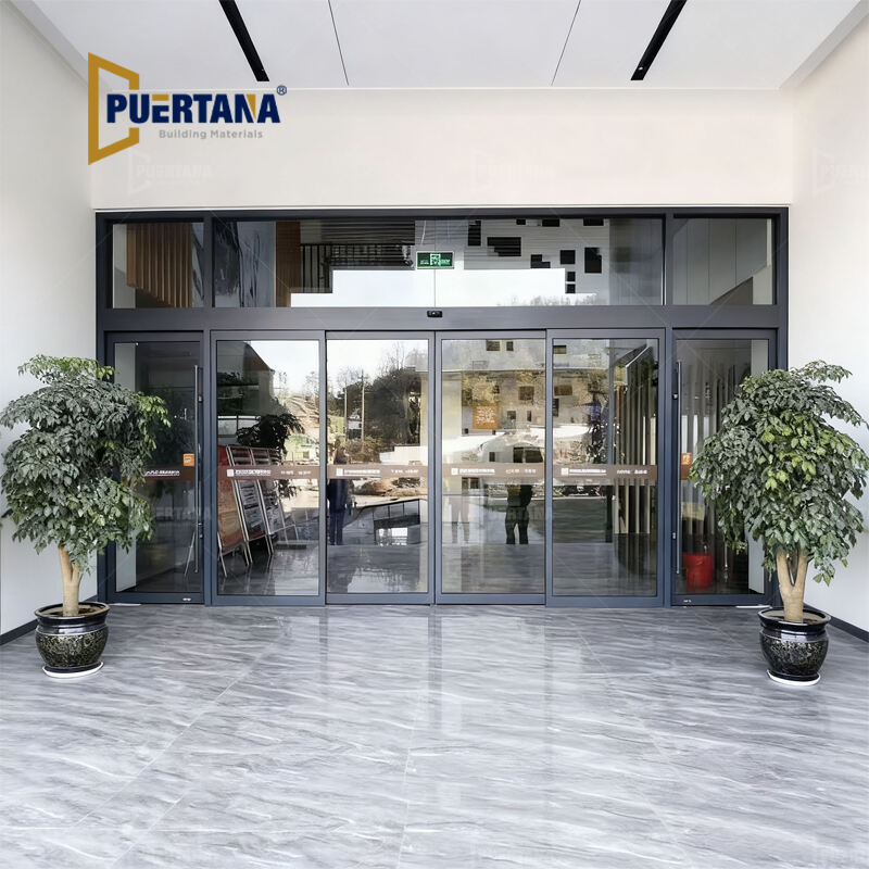 Puerta Corredera de Vidrio Automática Sensorial Eléctrica Comercial de Aluminio