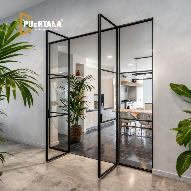 Puerta de Partición de Aluminio Interior - Marco de Vidrio Templado 6063-T5 para Oficinas/Salas de Reuniones