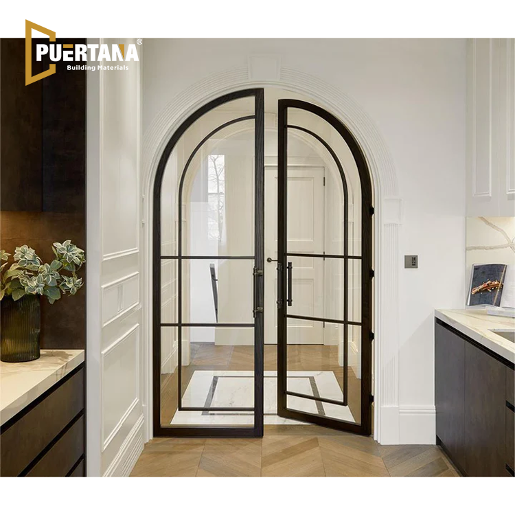 Arched Top With Straight Lines Indoor Aluminium French Casement Swing Glass Door Internal