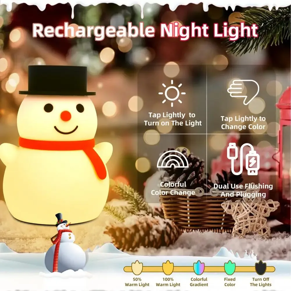 snowman night lamp touch table light led snowman nightlight dimmable desk lamp rechargeable silicone christmas decor kids gifts-41