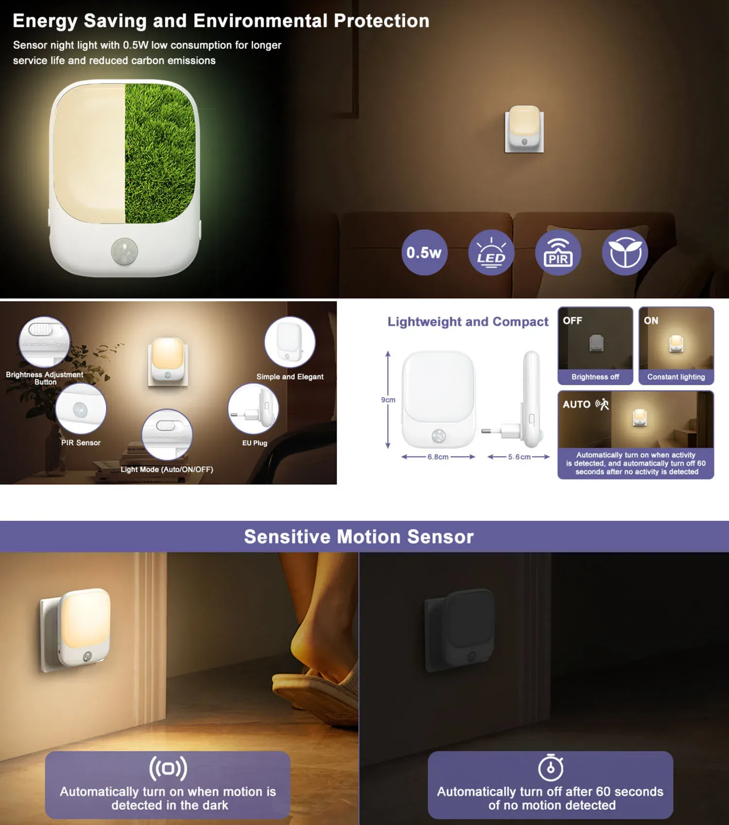 plug in led motion sensor night lights for kids bedroom auto dusk to dawn sensor dimmable wireless cabinet lamp-50