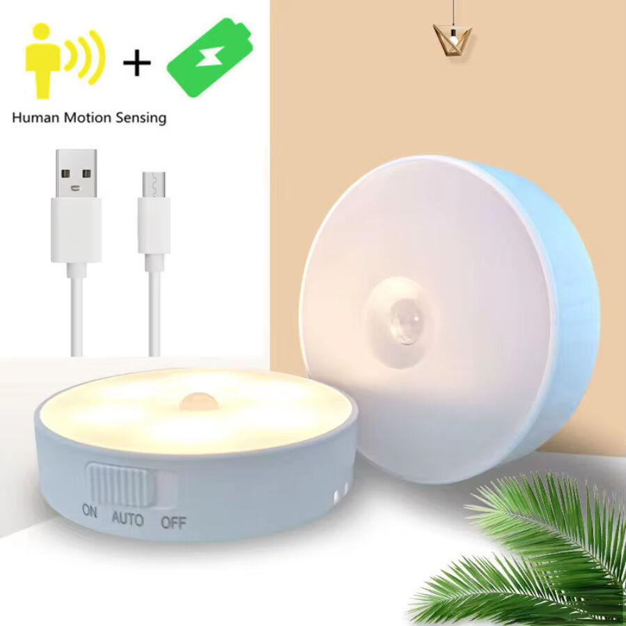 Motion Sensor Light Led USB NightLights Round Chargeable Lamp