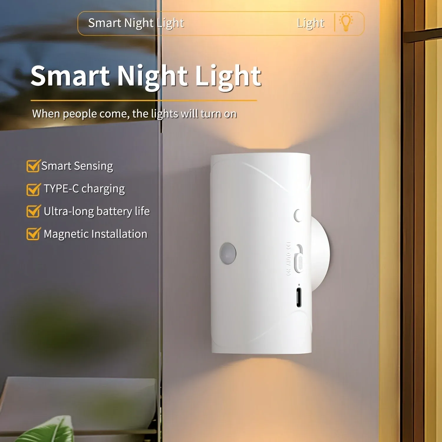 rechargeable led night light with motion sensor wall lamp 3 light modes indoor light magnetic staircase light-39