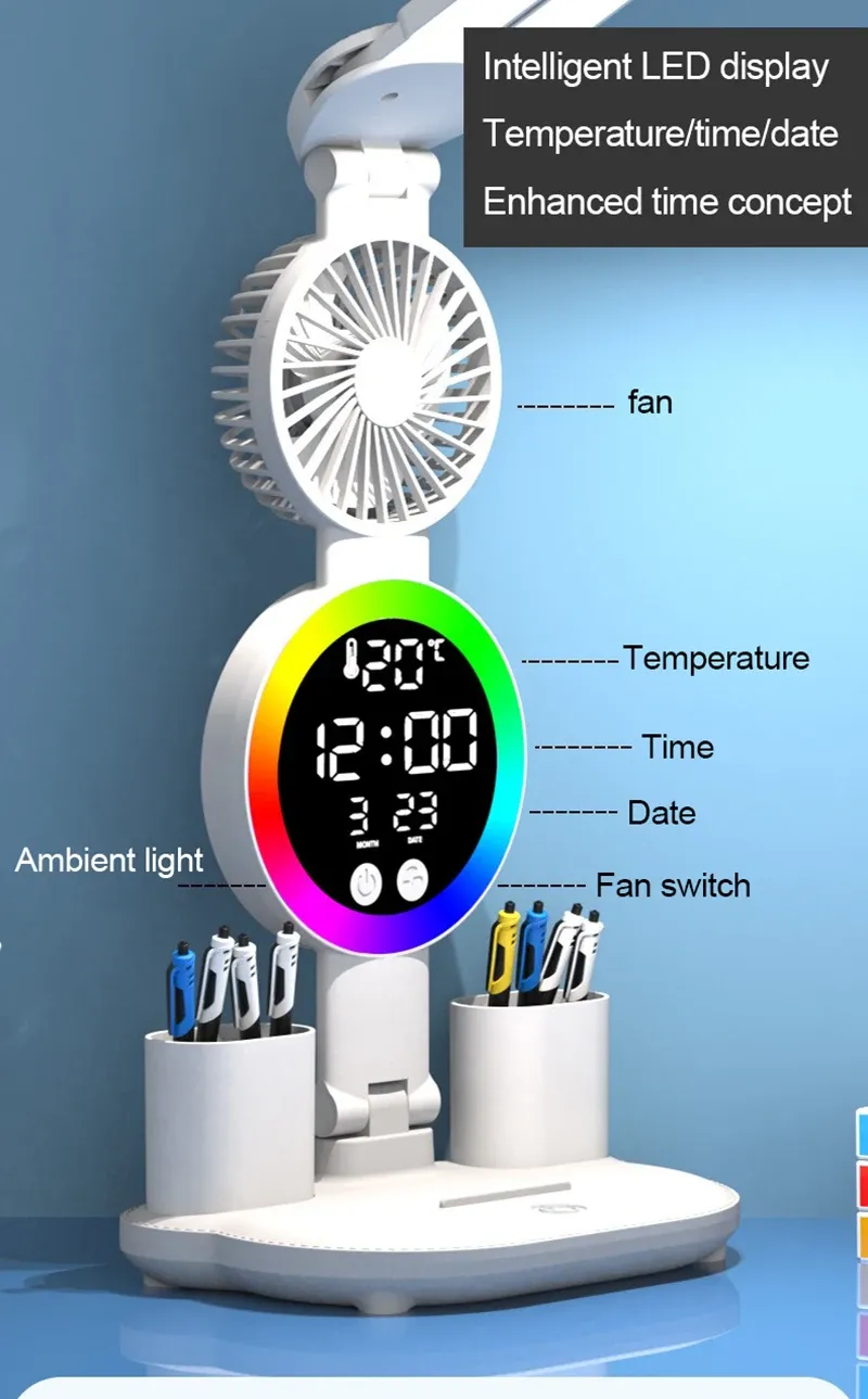 rechargeable led table lamp for study desk lamp reading light led night light with fan led clock dispaly reading desk light-51