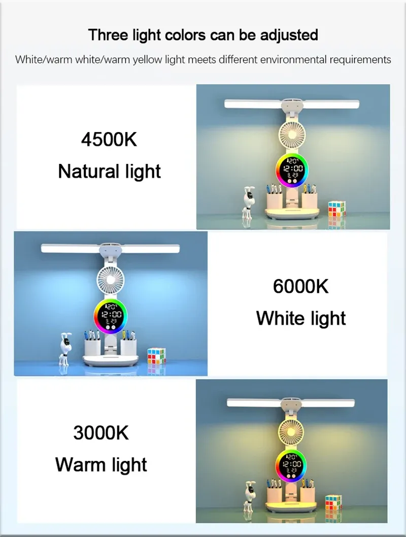 rechargeable led table lamp for study desk lamp reading light led night light with fan led clock dispaly reading desk light-48