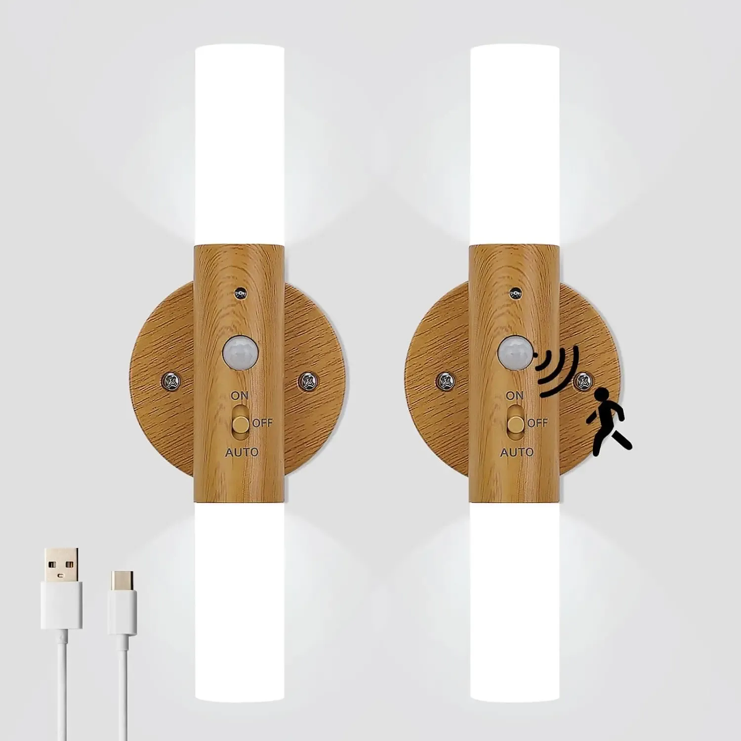 indoor wall light pack of 2 usb rechargeable wall night light wood indoor with motion sensor induction led wall lamp-39