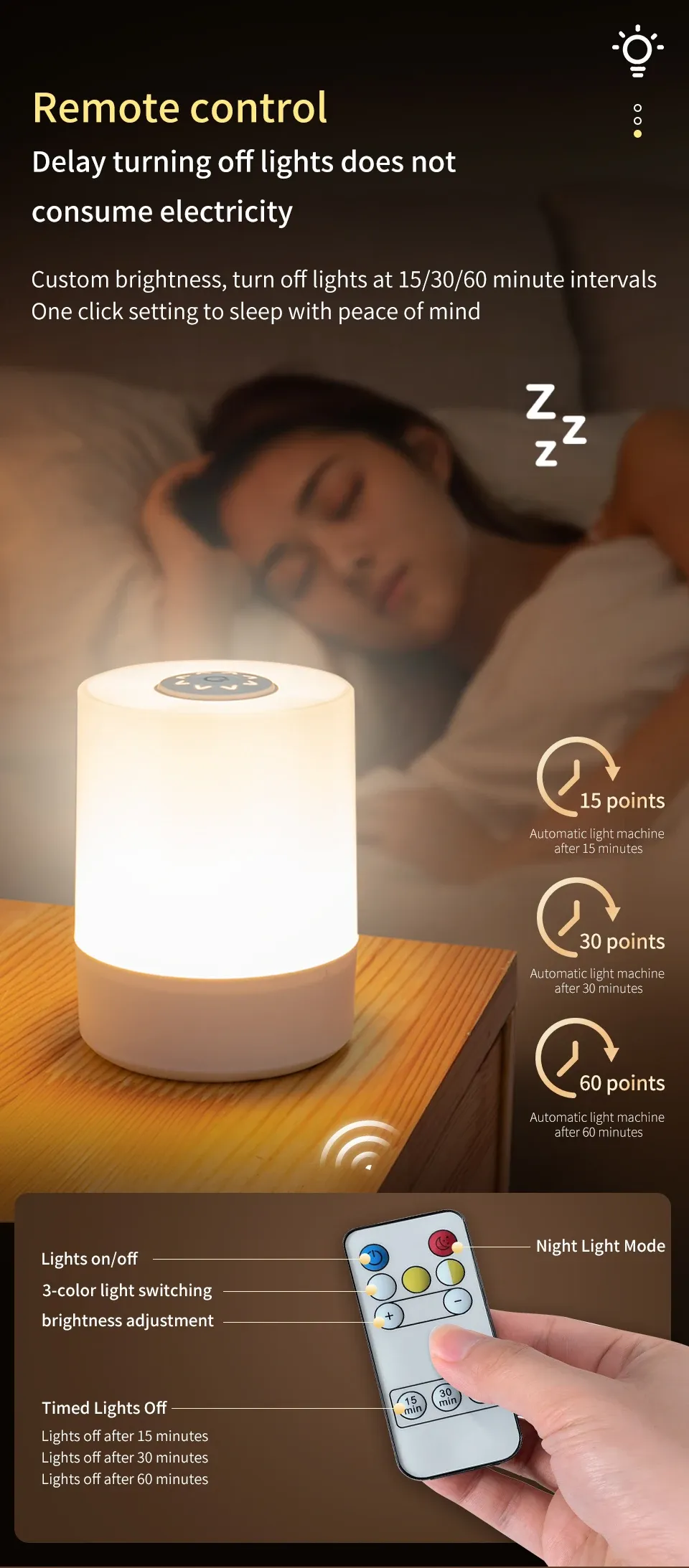 remote control switch rechargeable three colors lights bedroom portable table bedside night lamp-47