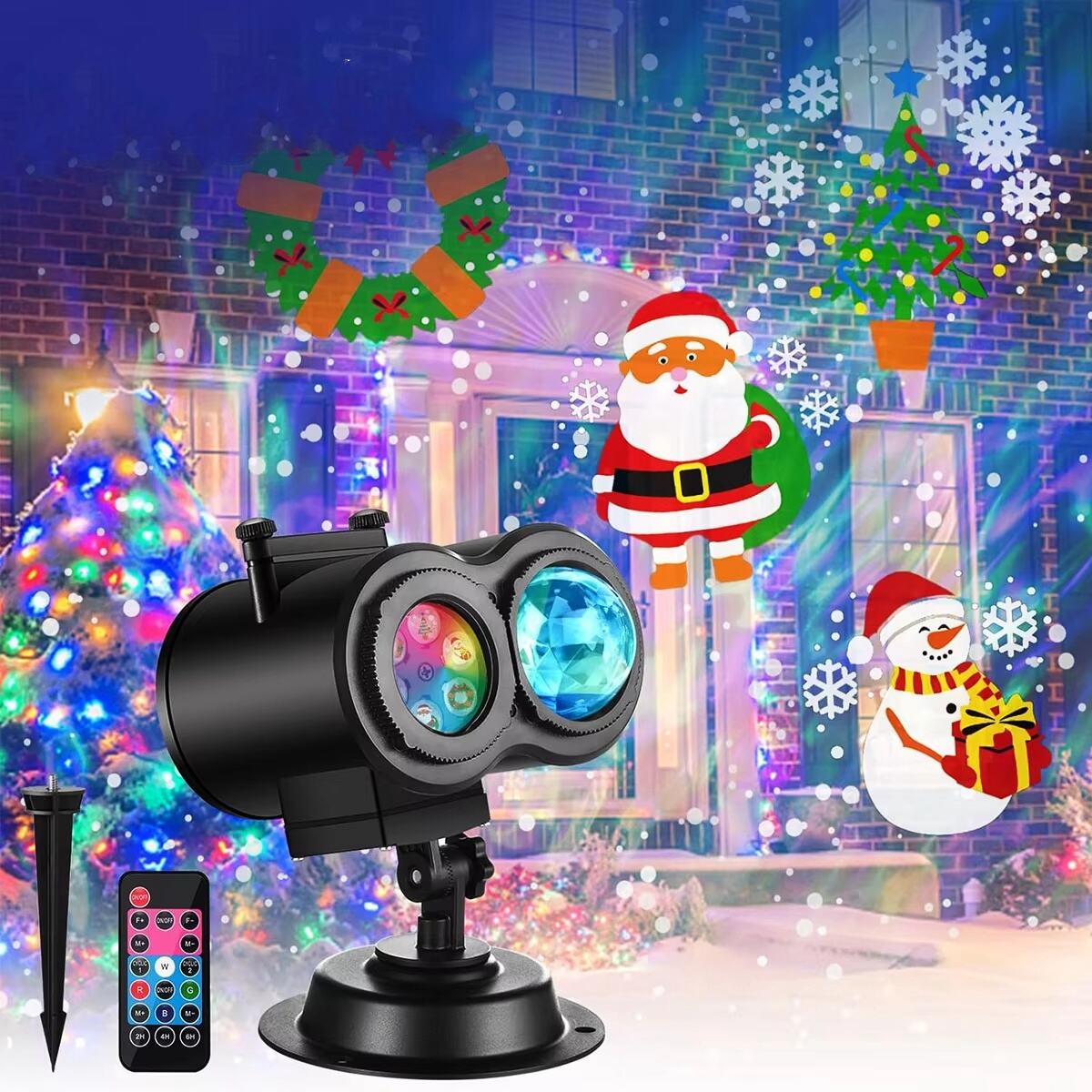 Halloween Christmas Projector Lights Outdoor 16 HD Slides, 2 in 1 Water Wave Lamp with Color Patterns, Timer & Remote for Party