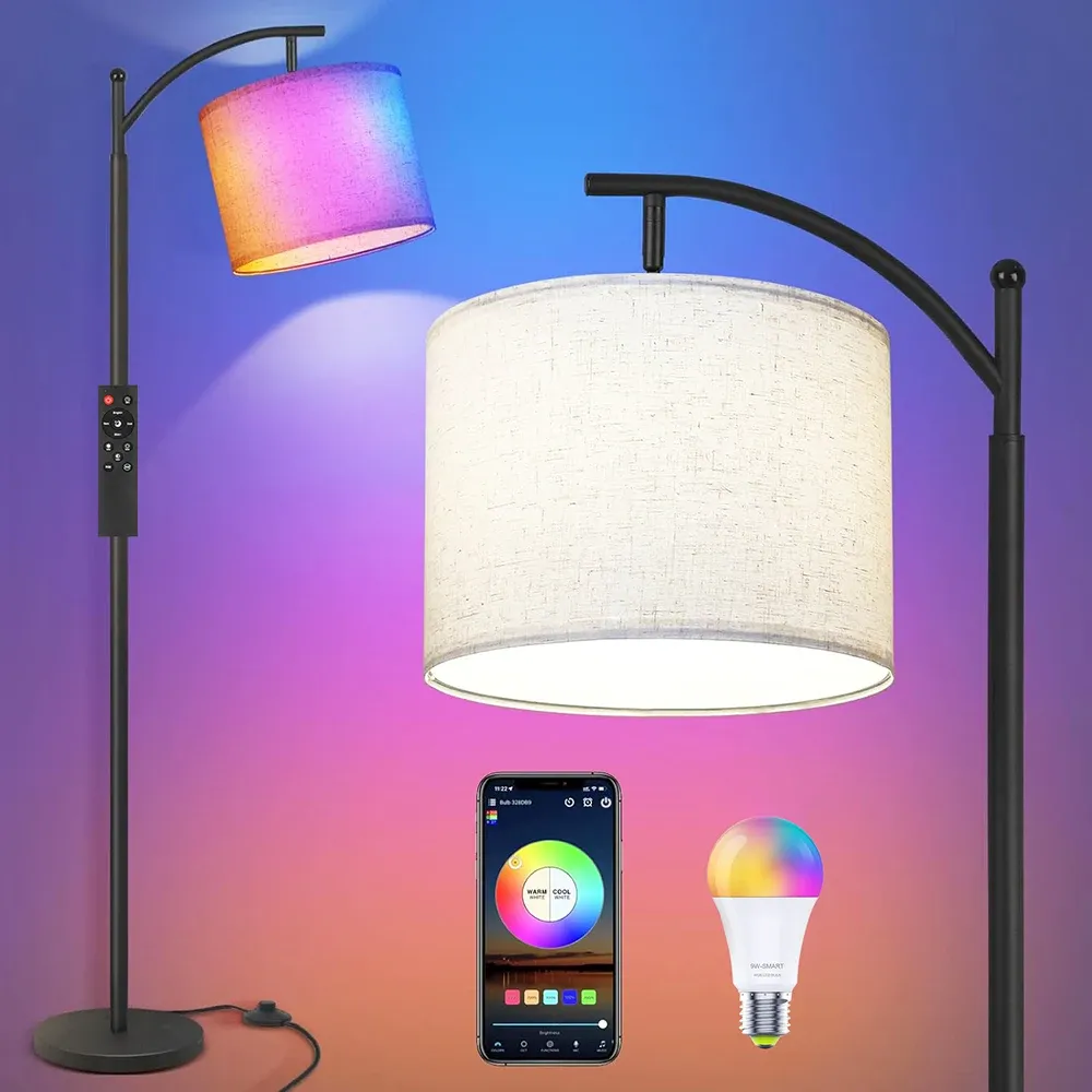 smart wifi floor lamp led modern rgb adjustable remote control dimmable tall reading lamp rotable lampshade standing light-39