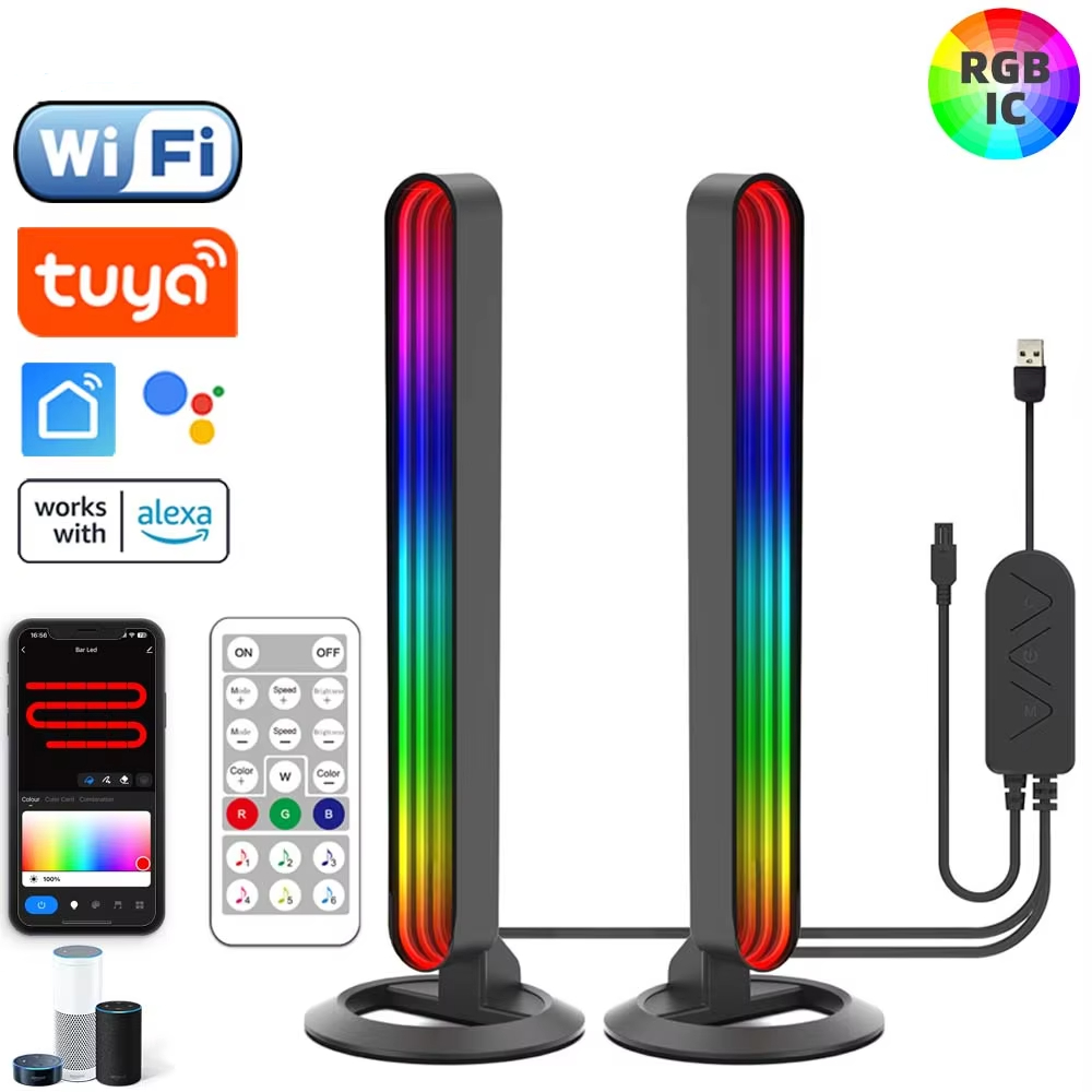 Tuya WiFi LED Mirror Ambience Pickup Lamp RGBIC With Remote Controller Fashion Look Desktop Decor App Voice Control Alexa Google