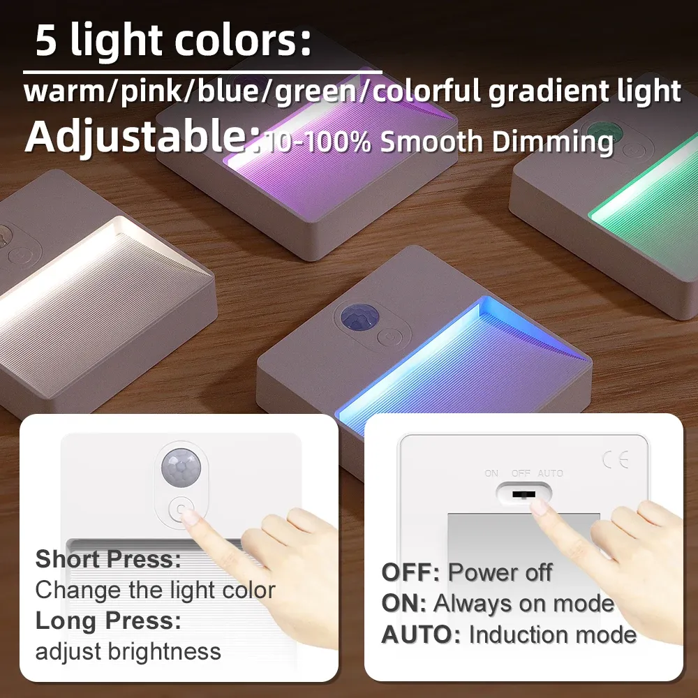 motion sensor led light usb charging square lamp for bedroom kitchen stair hallway wardrobe cupboard lighting rgb night light-41