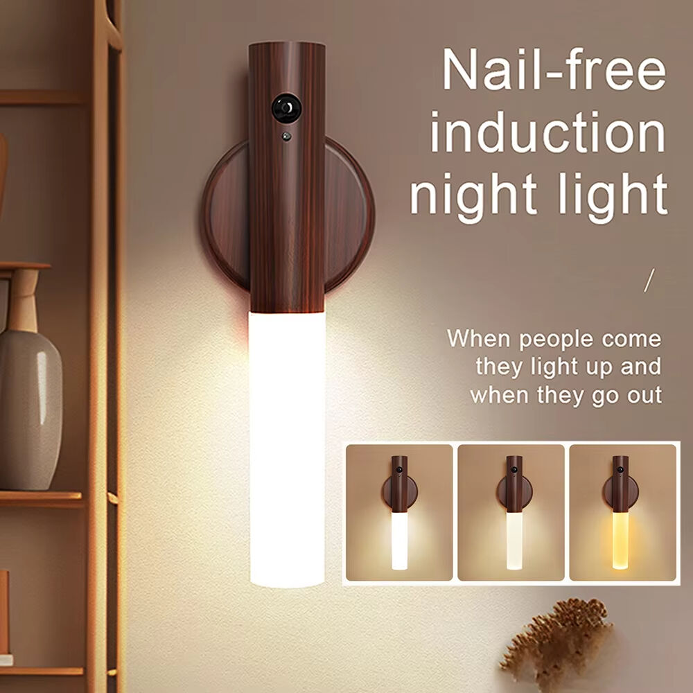 USB Night Light Motion Sensor Magnetic LED Wood Wall Lamp Cabinet Closet light Staircase Bedroom Table Lamp Bedside LED Lighting