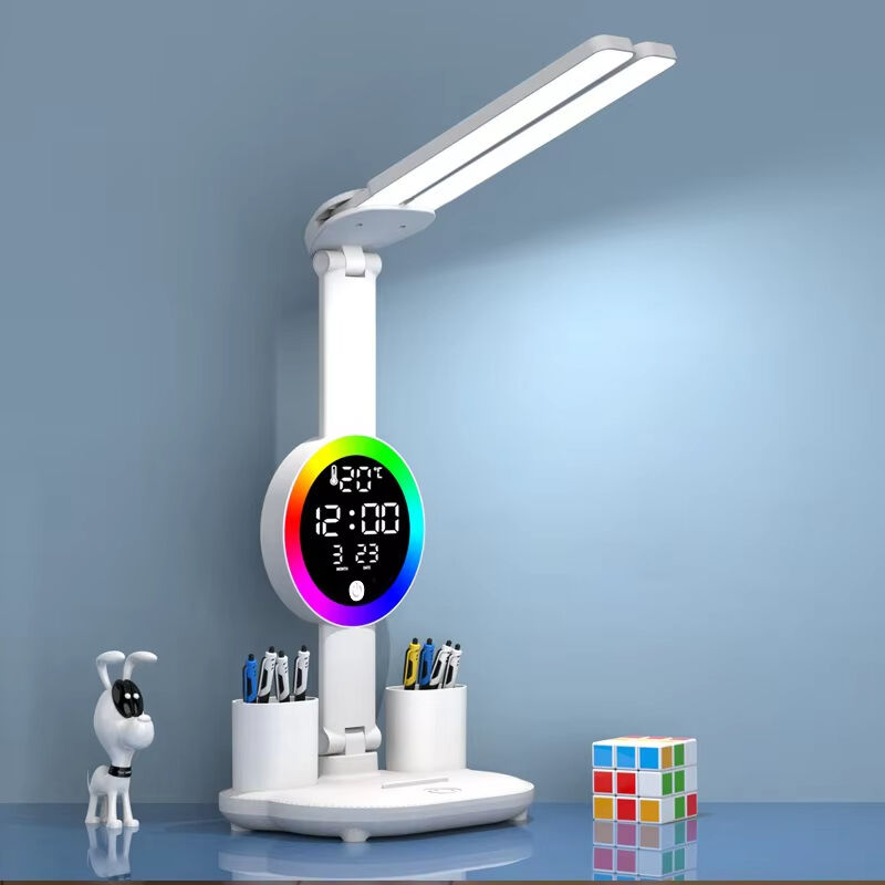 Rechargeable Led Table Lamp for Study Desk Lamp Reading Light Led Night Light with Fan Led Clock Dispaly Reading Desk Light