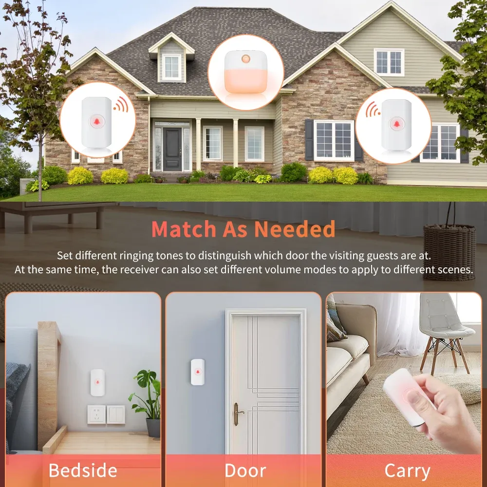 wireless doorbell 38 songs luminous sensor led night light waterproof home door ring bell 250m remote battery not include-41