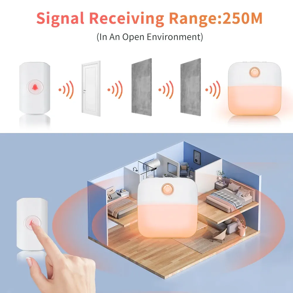 wireless doorbell 38 songs luminous sensor led night light waterproof home door ring bell 250m remote battery not include-39