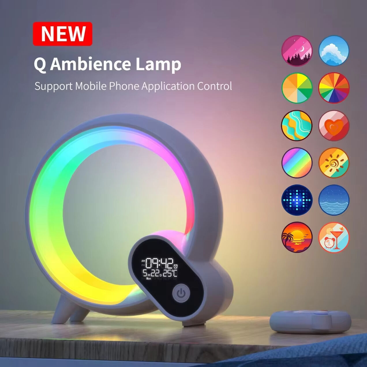 Smart Q Lys LED Nattelys Solopgang Digital Display Vækkeur Bluetooth Audio Intelligent Vække Farverig Atmosfære