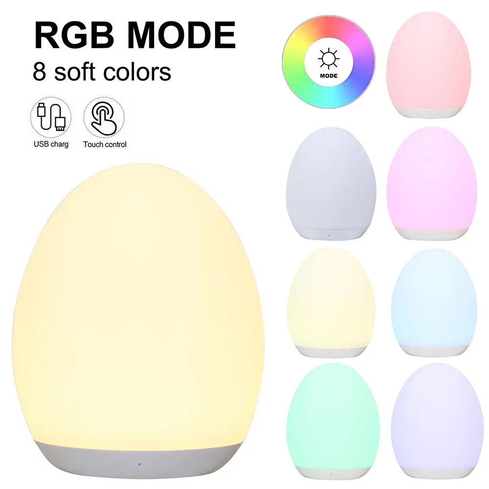 led egg shape night light rgb pat light usb rechargeable baby feeding sleeping eye protection lamp baby care lights for kid gift-38