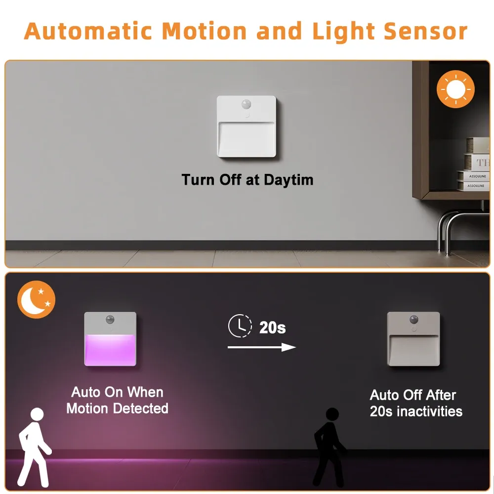 motion sensor led light usb charging square lamp for bedroom kitchen stair hallway wardrobe cupboard lighting rgb night light-44