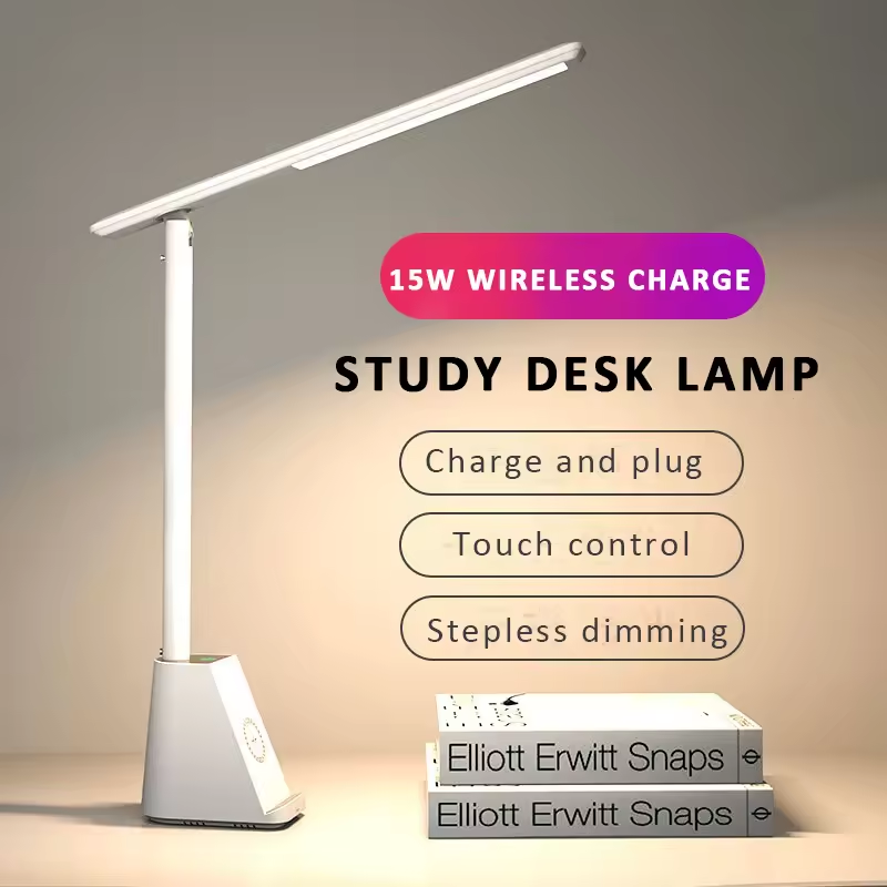 Popular Simplicity Design 15W Wireless Charge Table Lamp Office Rechargeable Led Light Study Desk Lamp