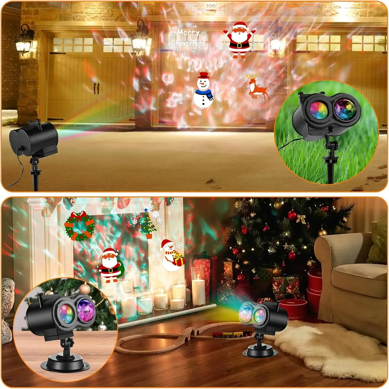 halloween christmas projector lights outdoor 16 hd slides 2 in 1 water wave lamp with color patterns timer  remote for party-45