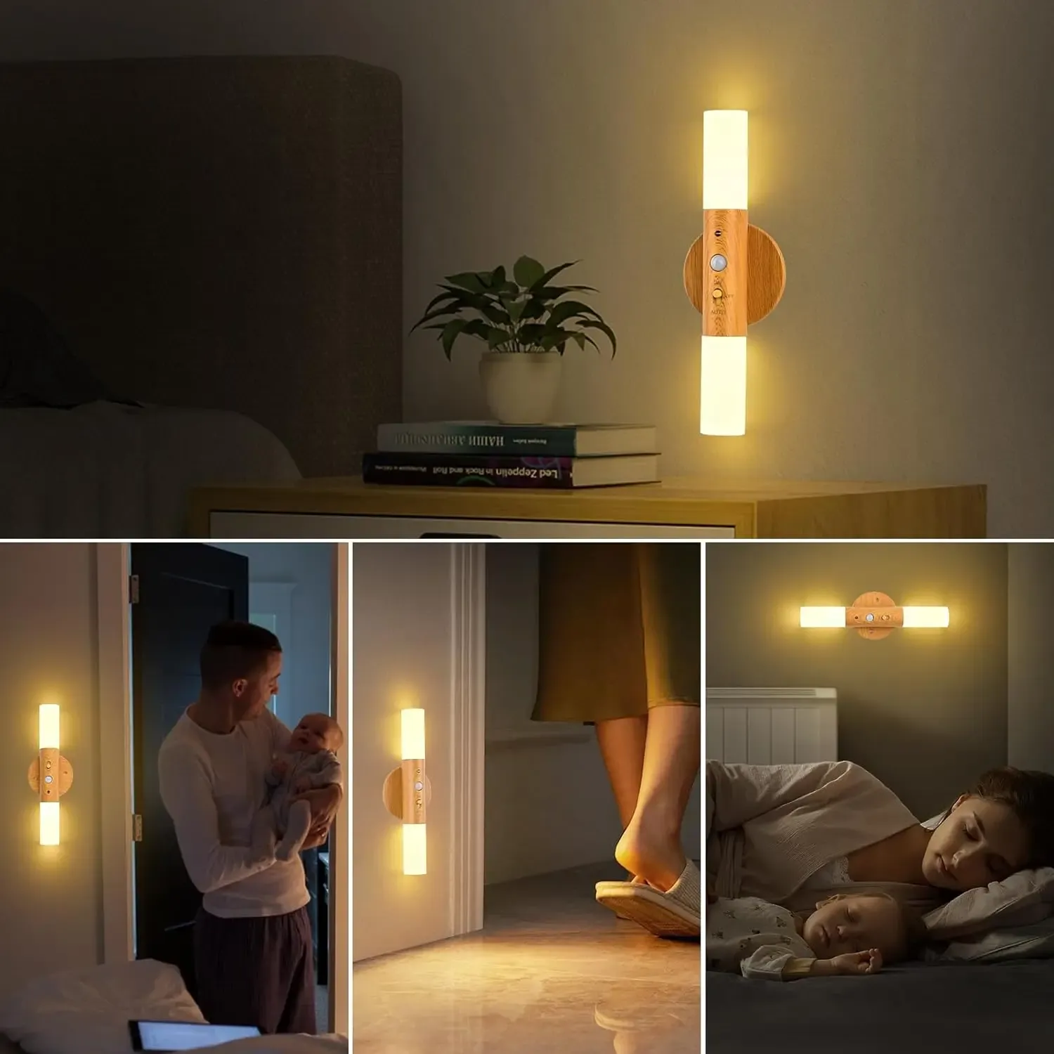 indoor wall light pack of 2 usb rechargeable wall night light wood indoor with motion sensor induction led wall lamp-46