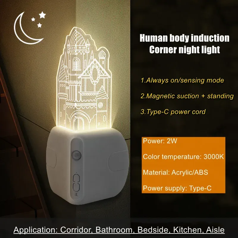 abs magnetic pir motion sensor led night light usb rechargeable for bedroom bedside corner lamp corridor aisle kitchen sconce-46