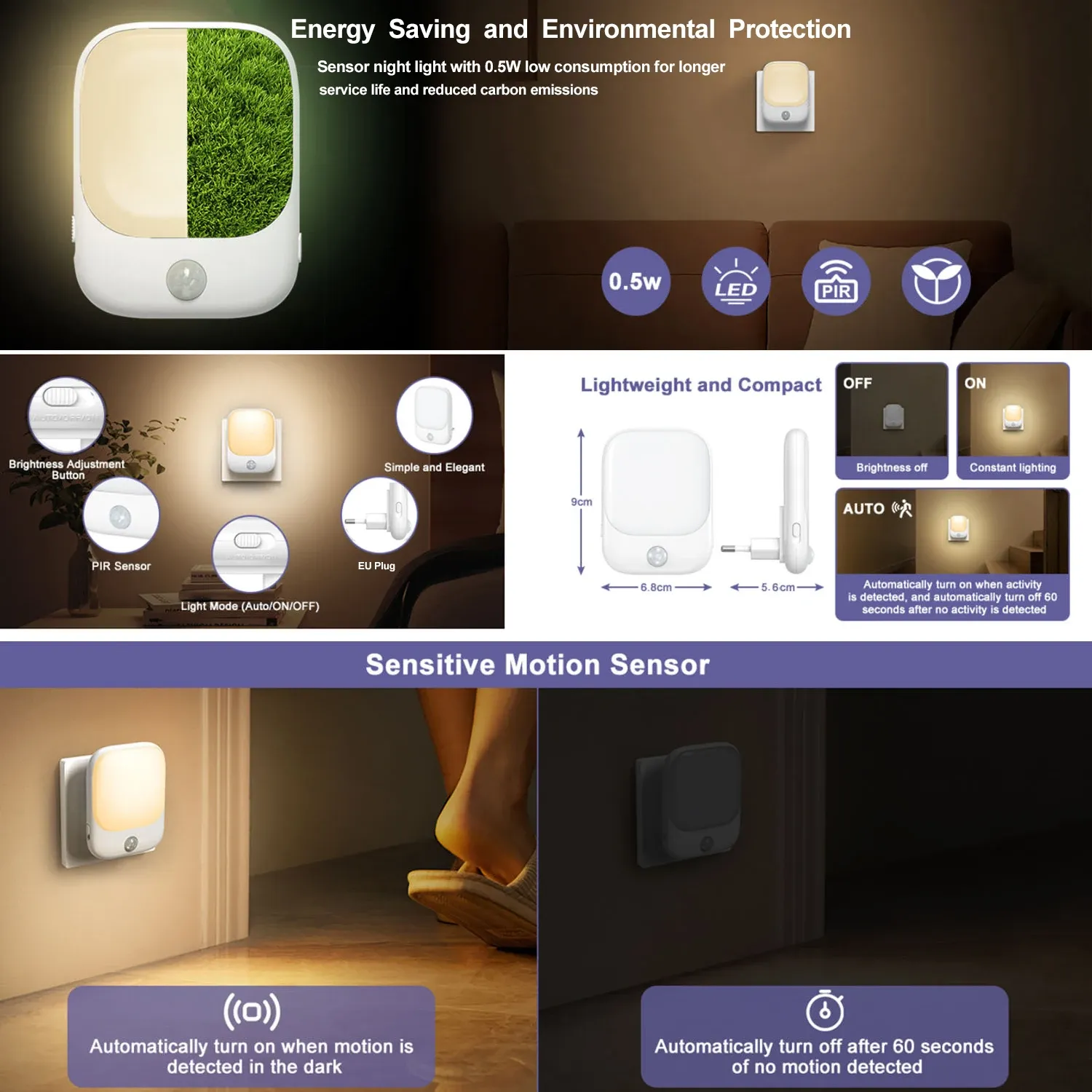 plug in led motion sensor night lights for kids bedroom auto dusk to dawn sensor dimmable wireless cabinet lamp-52