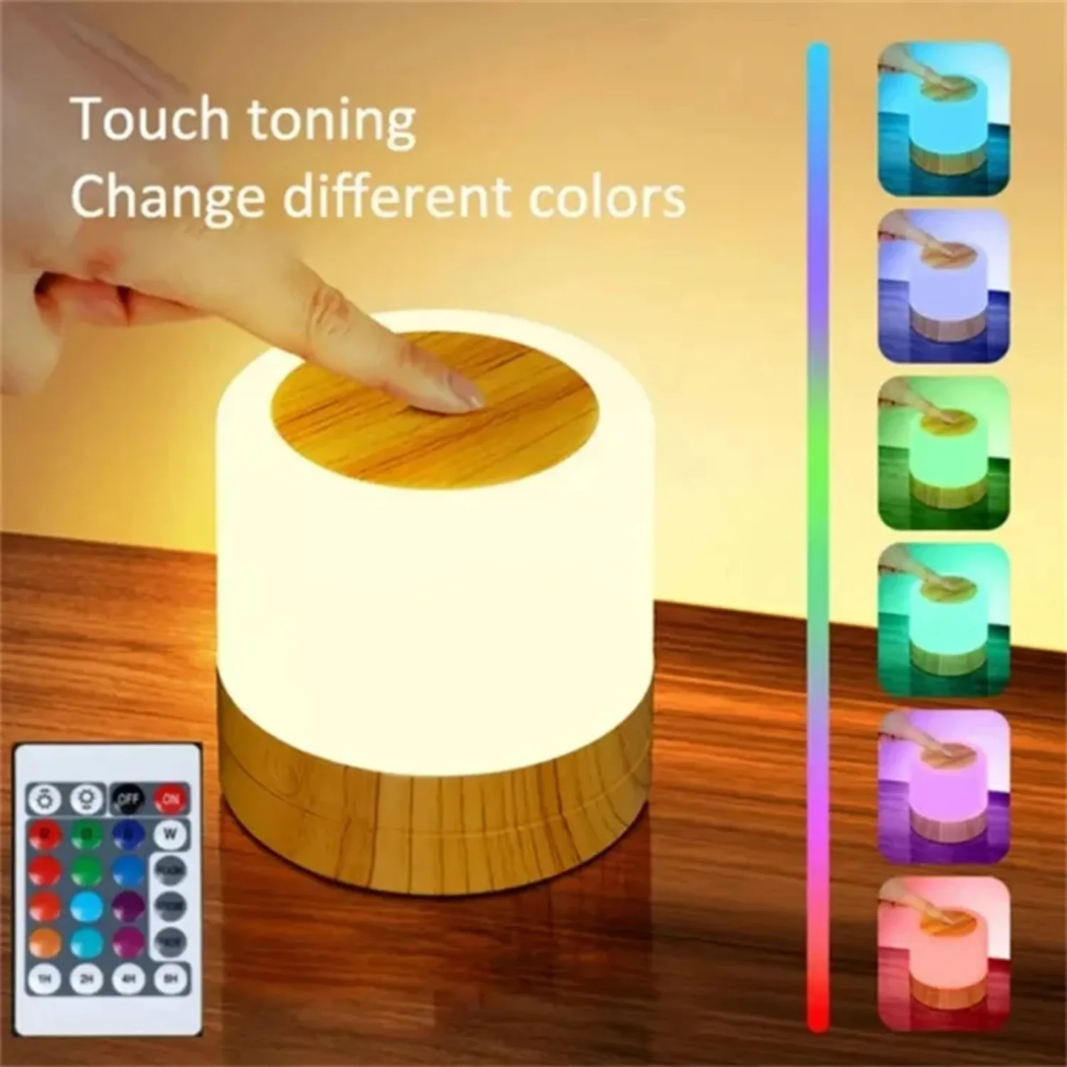 7 colors night light dimmable led sensor wooden bedside table lamp with adjustable brightness remote control mushroom led cube693-37