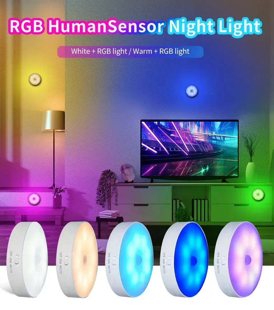 rechargeable wireless rgb under cabinet lights motion sensor night -7