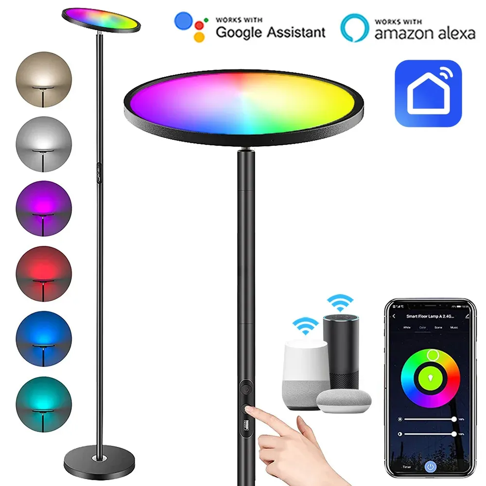 wifi smart rgb floor lamp 25w ultra bright 2000lm dimmable tall standing pole lights music sync torchiere sky led lamps decor-37