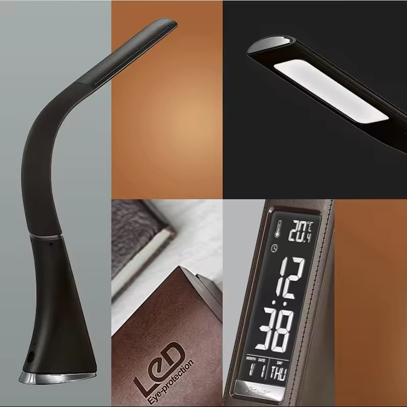 Business Hotel Clock Calendar Fold Study Read Table Touch Led Clock Bedside Night Light Desk Gooseneck Flexible Lamp