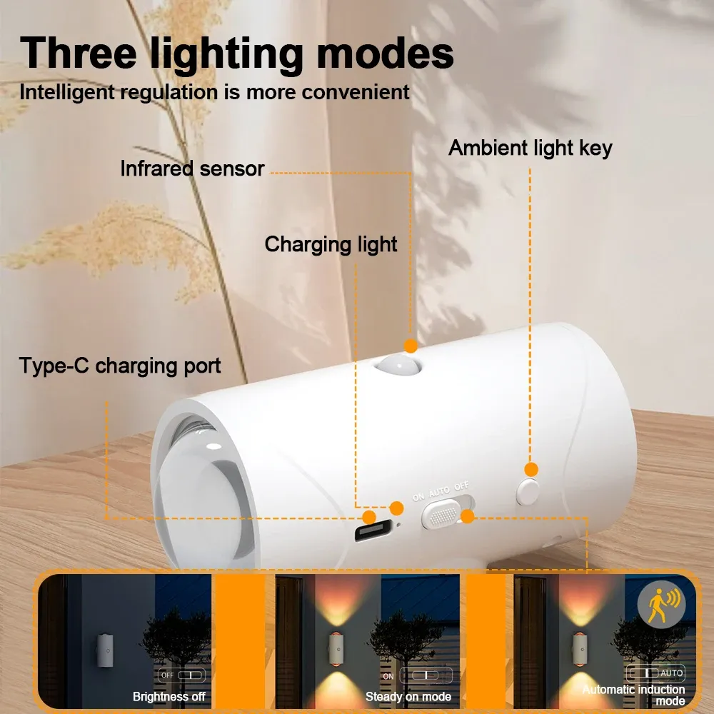 motion sensor led night lights warm rgb usb rechargeable magnetic mounting wall lamp 3 light modes staircase light indoor lamp-55