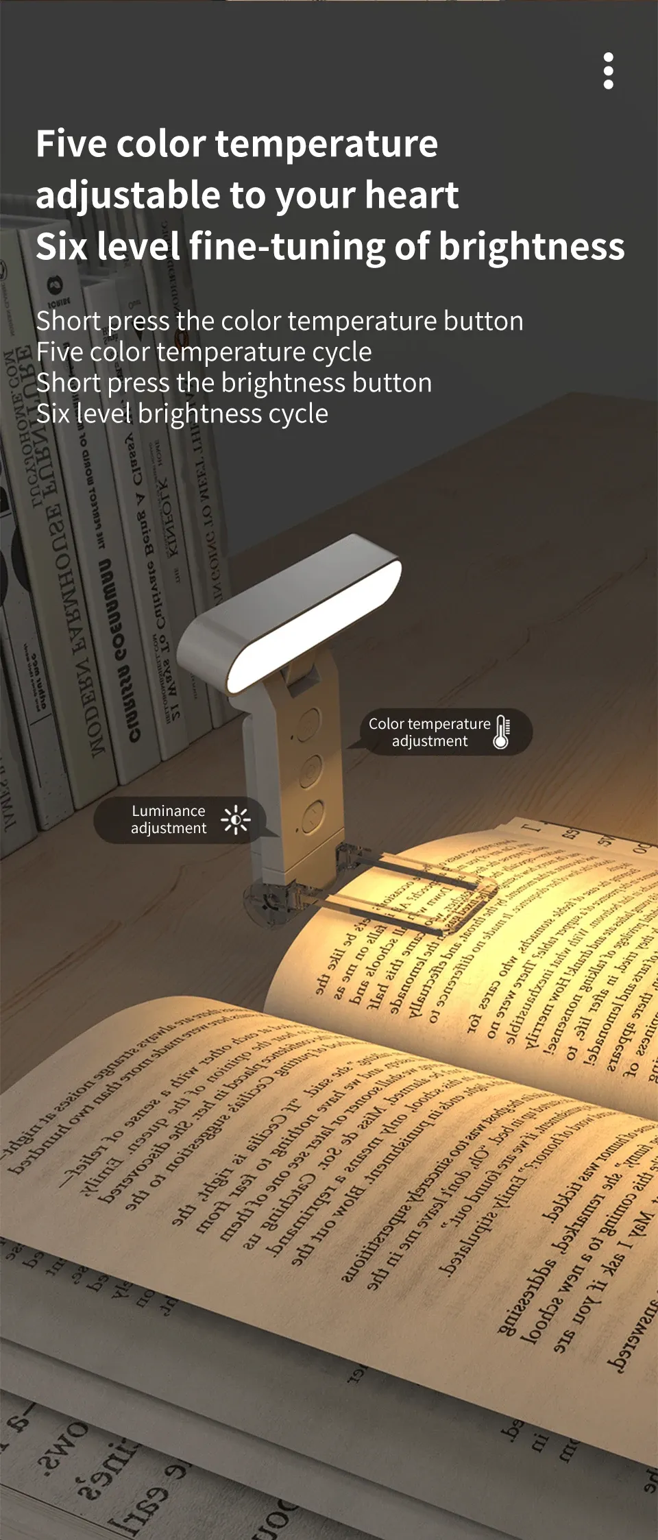 led usb rechargeable book light reading lights eye protection night light portable clip desk lights bookmark read timing lamp-46