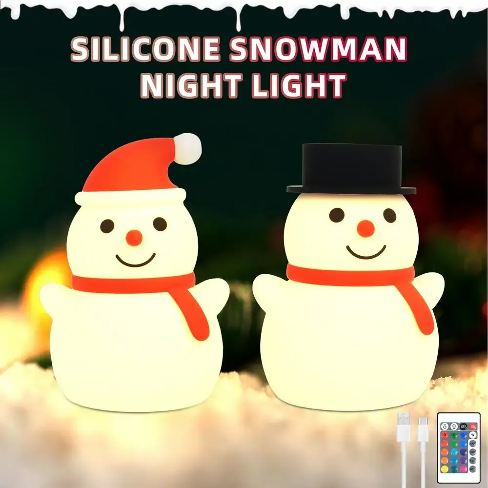 snowman night lamp touch table light led snowman nightlight dimmable desk lamp rechargeable silicone christmas decor kids gifts-40