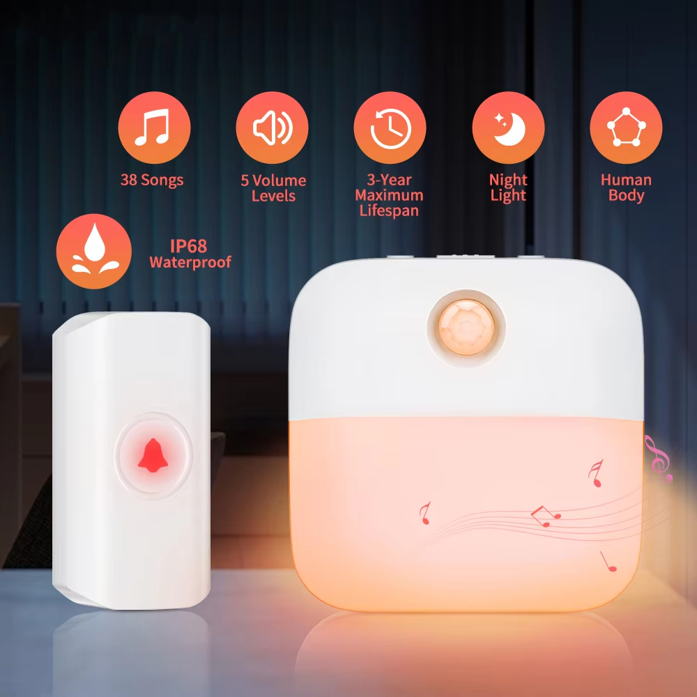 Wireless Doorbell 38 Songs Luminous Sensor LED Night Light Waterproof Home Door Ring Bell 250m Remote Battery Not Include