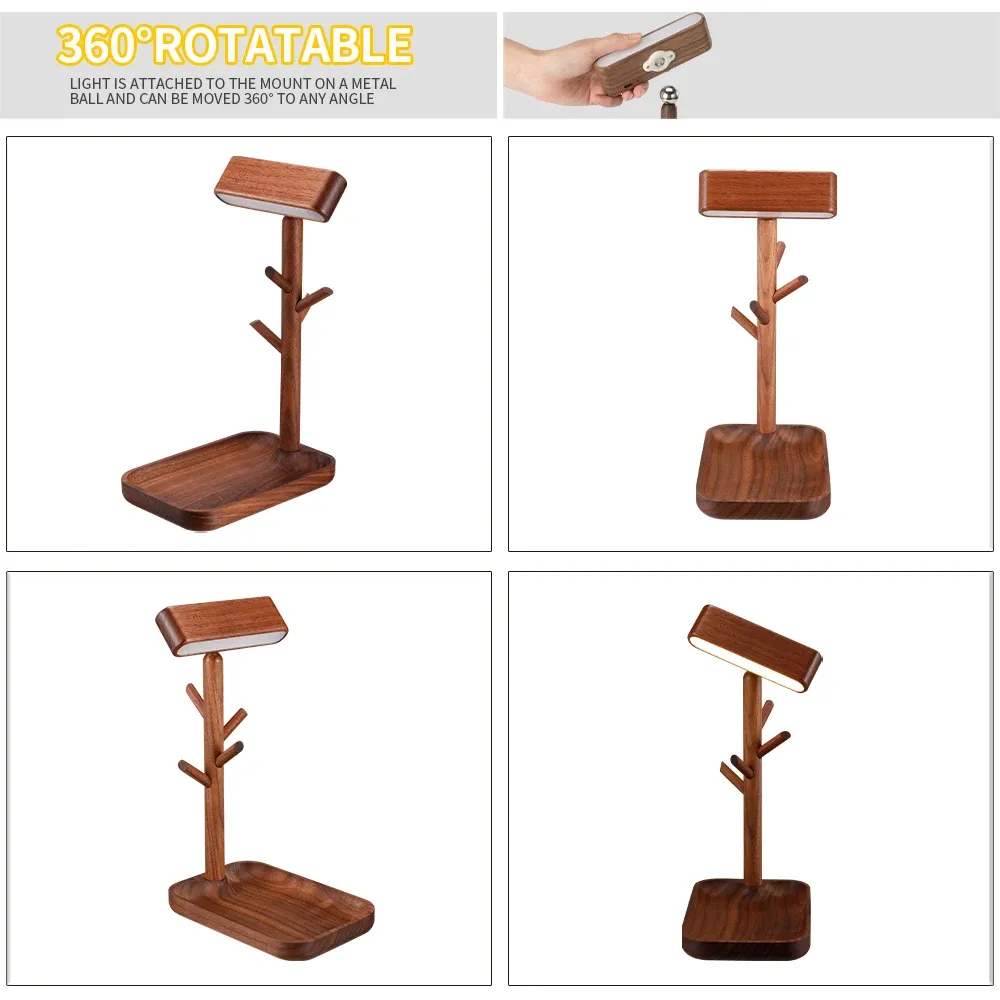 wood jewelry organizer branches storage tray with makeup lamp led wood desk lamp rotatable jewelry storage shelf multi purpose-45