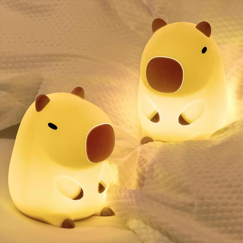 Linda luz de noche de capibara, luz de noche de silicona para niños, regalo, lámpara de noche para dormir con tacto animal recargable por USB, decoración