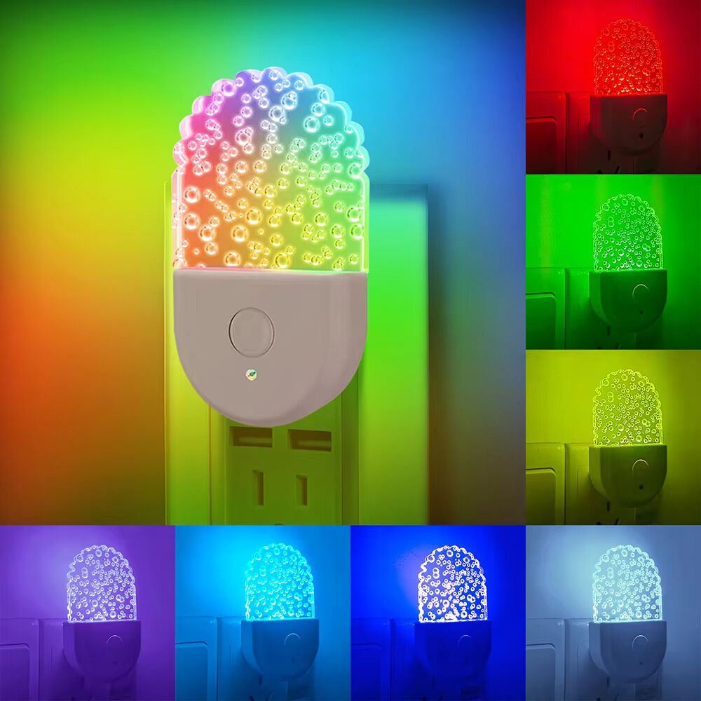 RGB Color 3000K Warm White Temperature Dynamic Mode 0.5W Acrylic Bubble Plug in Light Sensor LED Night Light