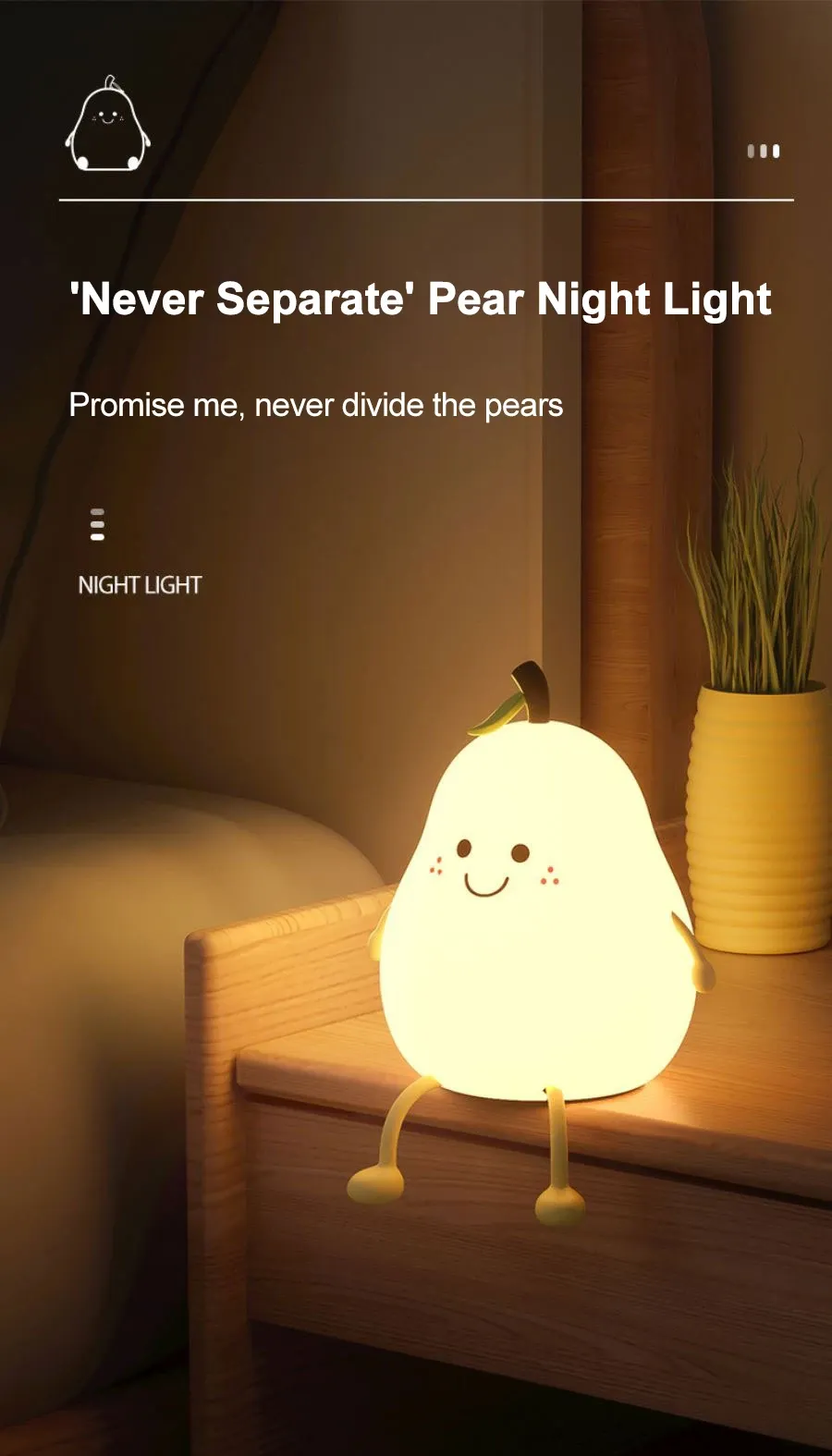 usb rechargeable pear silicone night light-40