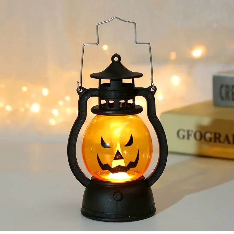 halloween led hanging pumpkin lantern light ghost lamp candle light retro small oil lamp halloween party home decor horror props-43